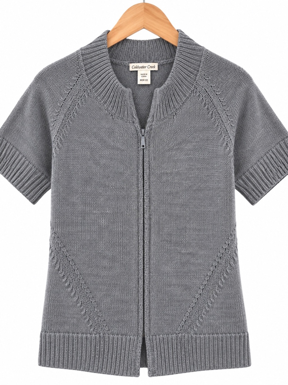 Coldwater Creek Gray Short-Sleeve Zip-Front Cardigan